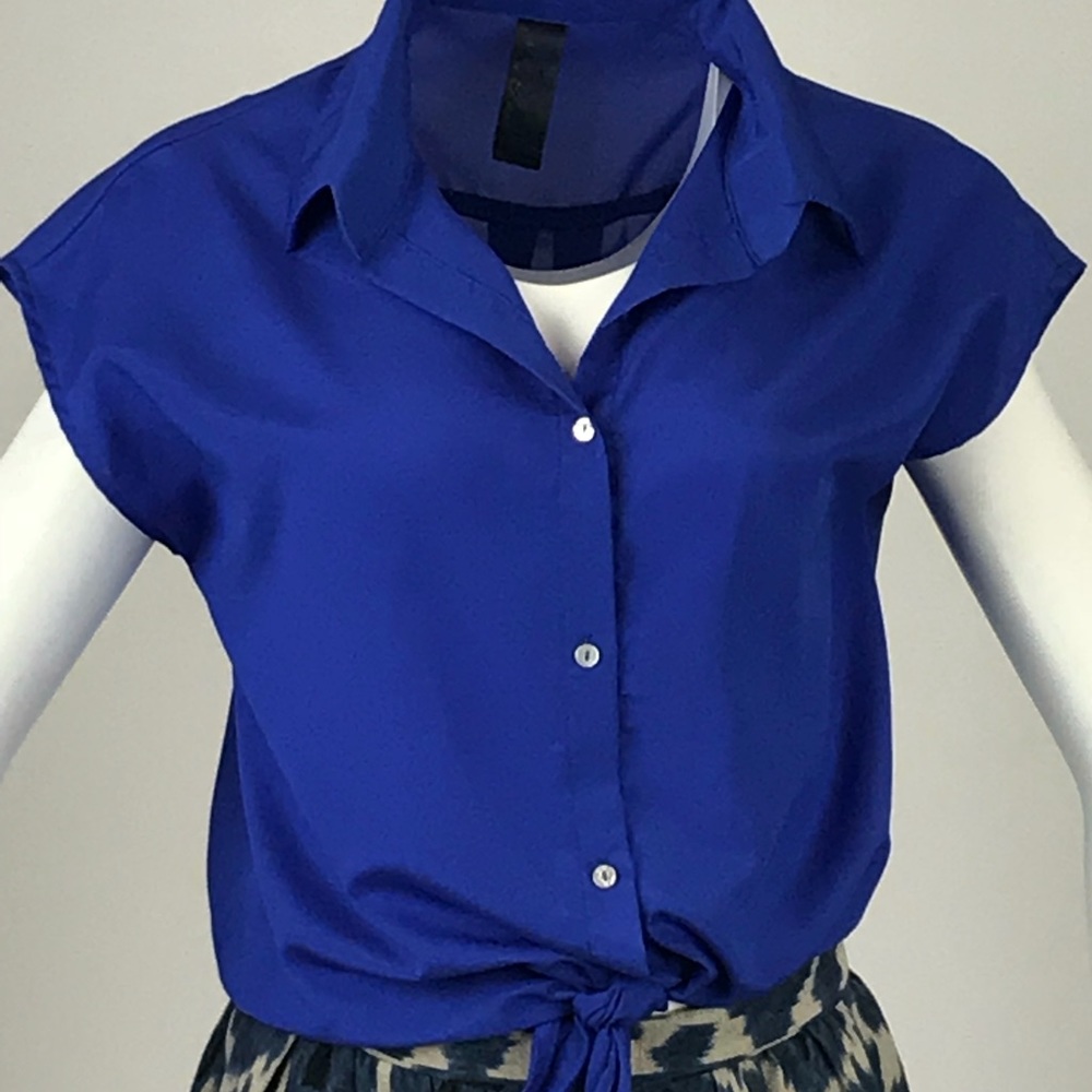 Royal blue short sleeve tie shirt